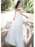 Off Shoulder Ivory Satin Slit Wedding Dress